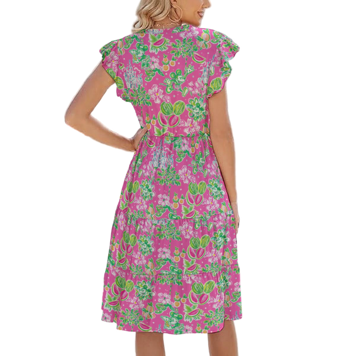 Bright Tropical Vibes - Watermelon Mouse Duo - Women's Tiered Pocket Midi Dress