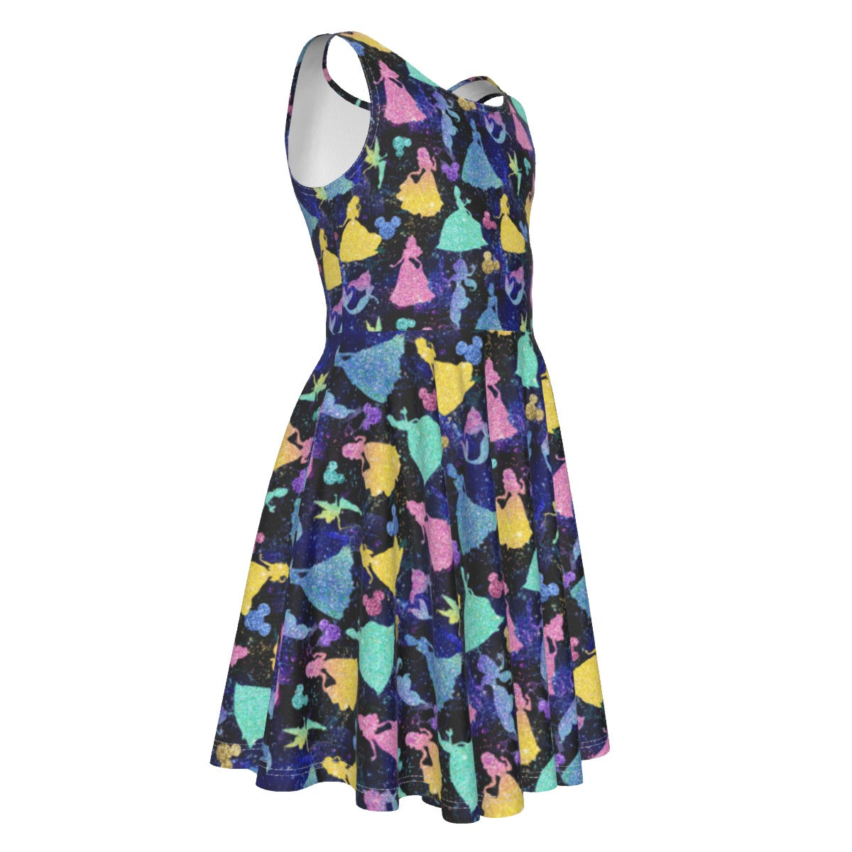 Princess Glitter Silhouettes - Kid's Sleeveless Skater Dress
