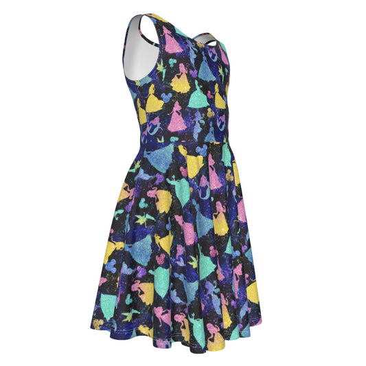 Princess Glitter Silhouettes - Kid's Sleeveless Skater Dress
