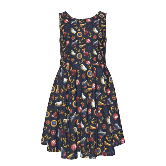 Mouse Ear Nautical Icons - Kid's Sleeveless Skater Dress