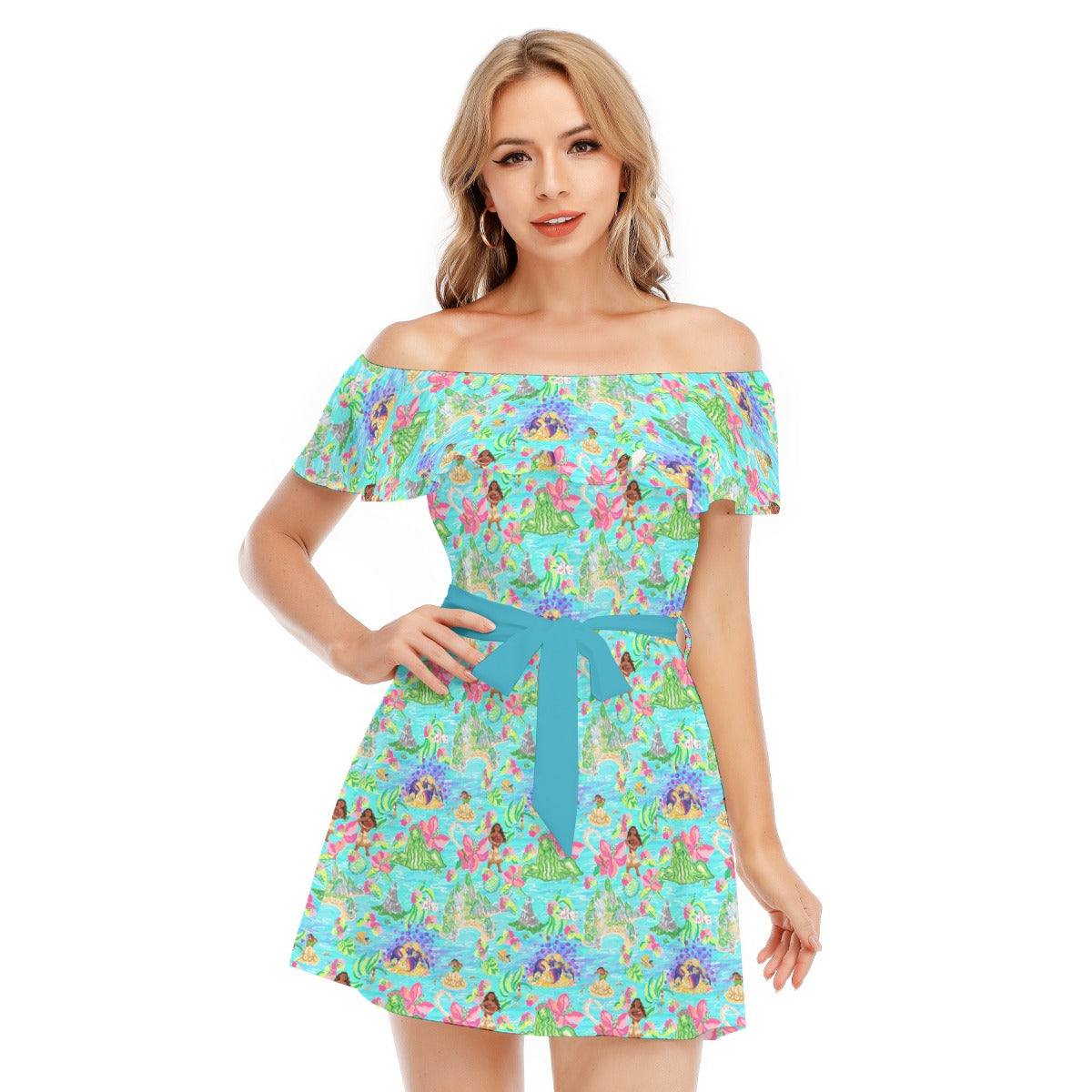Tropical Island Paradise - Women's Off-shoulder Ruffle Dress