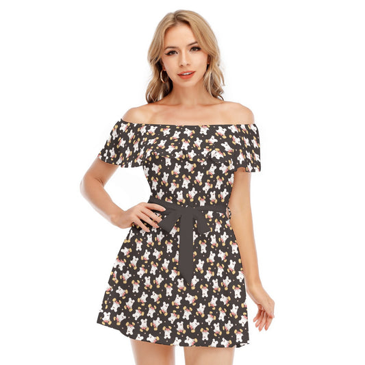 Ghostly Mouse - Women's Off-shoulder Ruffle Dress