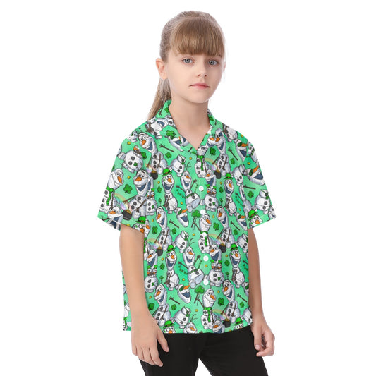 Sketched Snowman St. Patrick’s Day - Kid's Hawaiian Button Up Shirt