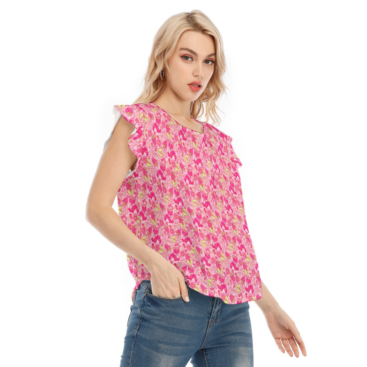 Fruitimals - Raspberry Foxes - Women’s Flutter Sleeve Top