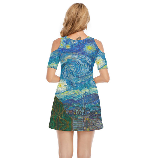 Van Gogh Starry Night - Women's Cold Shoulder Cotton Dress