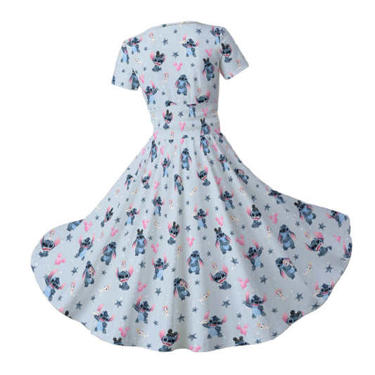 Happy Blue Alien - Women's V-Neck Ruched Midi Dress