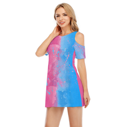 Pink or Blue Fairytale Dress - Women's Cold Shoulder Cotton Dress