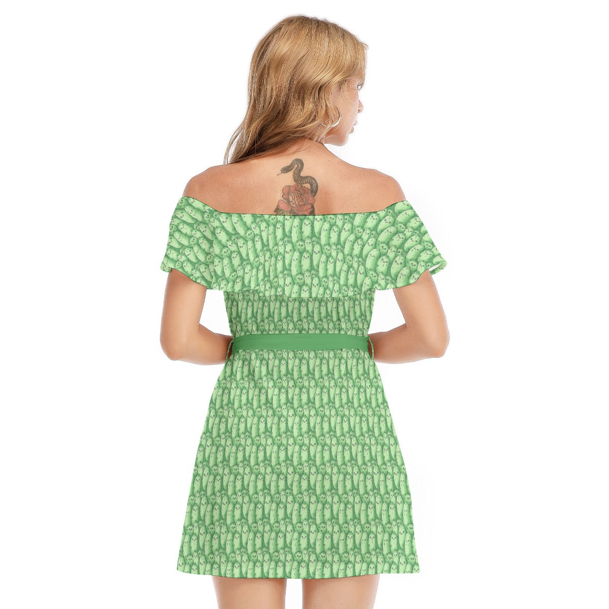 Kawaii Pickle Party - Women's Off-shoulder Ruffle Dress