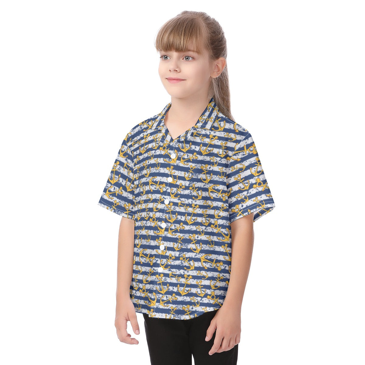 Nautical Mouse Ear Anchors - Kid's Hawaiian Button Up Shirt