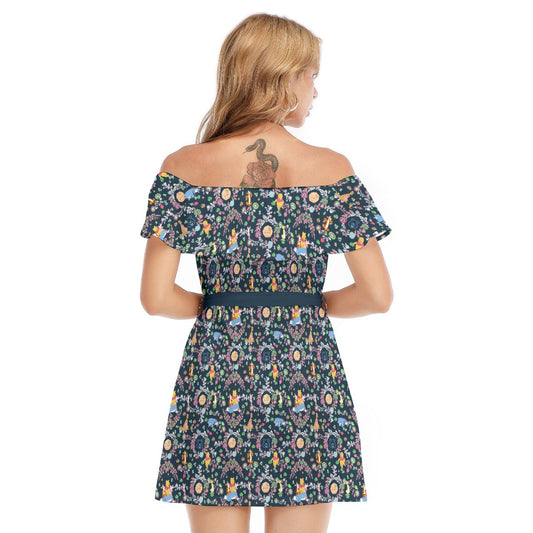 Garden Whimsy - Hundred Acre Blooms - Women's Off-shoulder Ruffle Dress