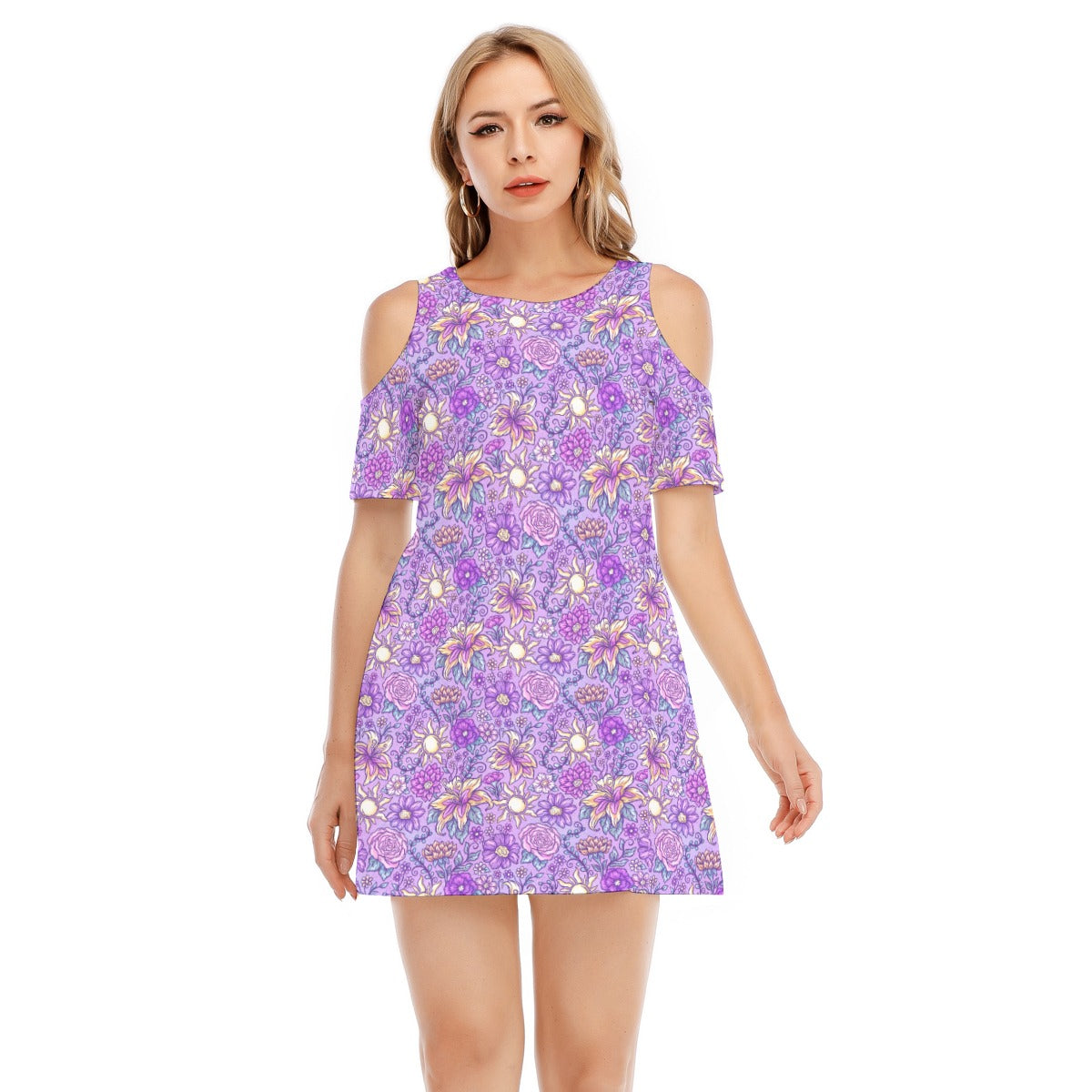 Fairytale Florals – Radiant Sunlight - Women's Cold Shoulder Cotton Dress