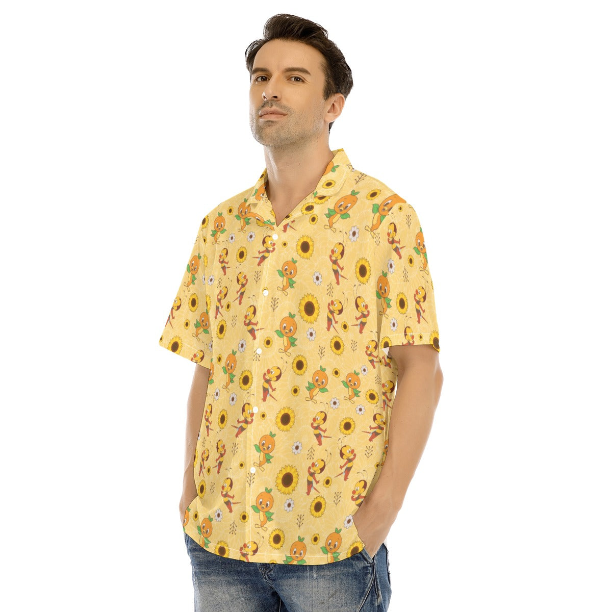 Cheerful Bee & Citrus Bird - Men's Hawaiian Button Up Shirt