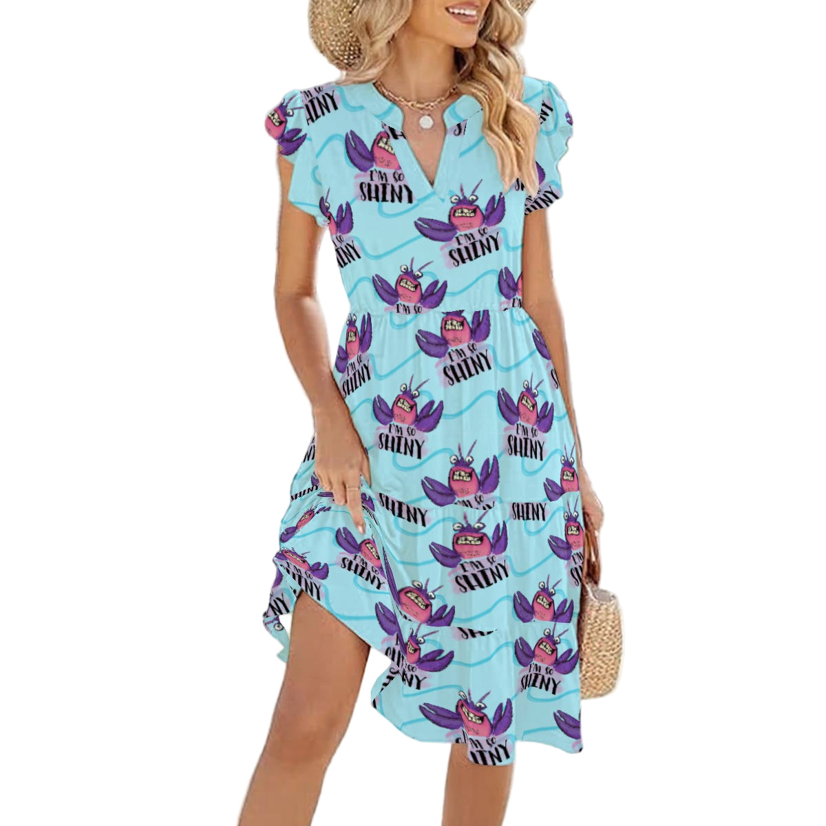 Shiny Deep-Sea Villain - Women's Tiered Pocket Midi Dress