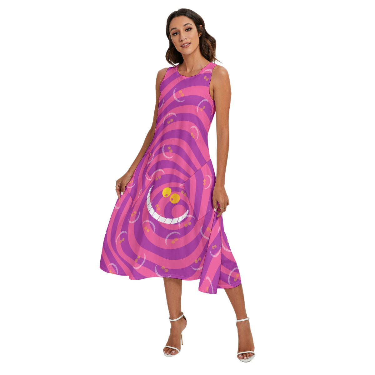Whimsical Grinning Stripes - Women's Diagonal Pocket Midi Dress Rainbow Rules Whimsical Grinning Stripes - Women's Diagonal Pocket Midi Dress Rainbow Rules