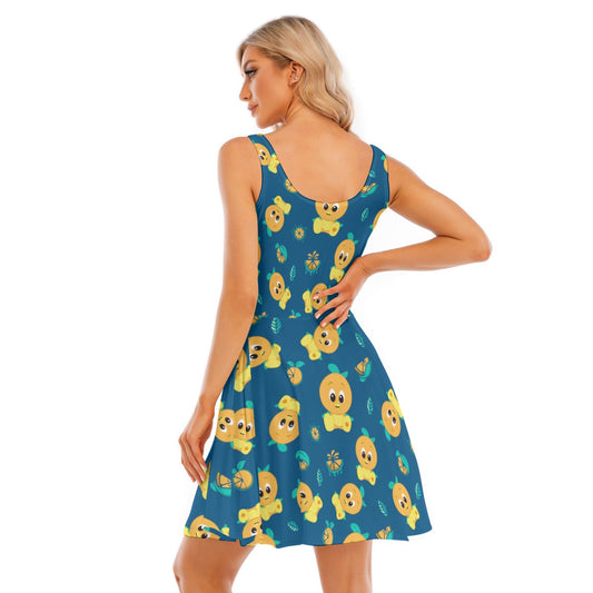 Cheerful Citrus Bird - Women's Sleeveless Pocket Skater Dress