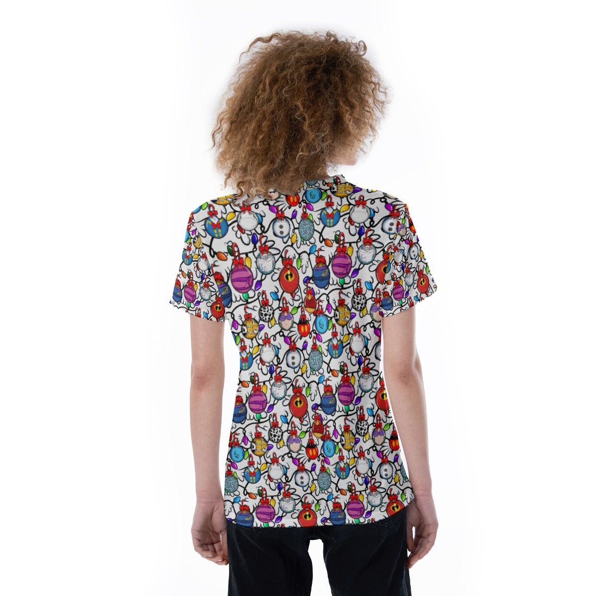 Festive Character Baubles on White - Women's Short Sleeve V-Neck T-Shirt