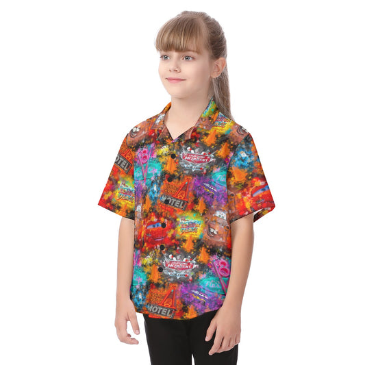 Watercolor Racing Adventure - Kid's Hawaiian Button Up Shirt