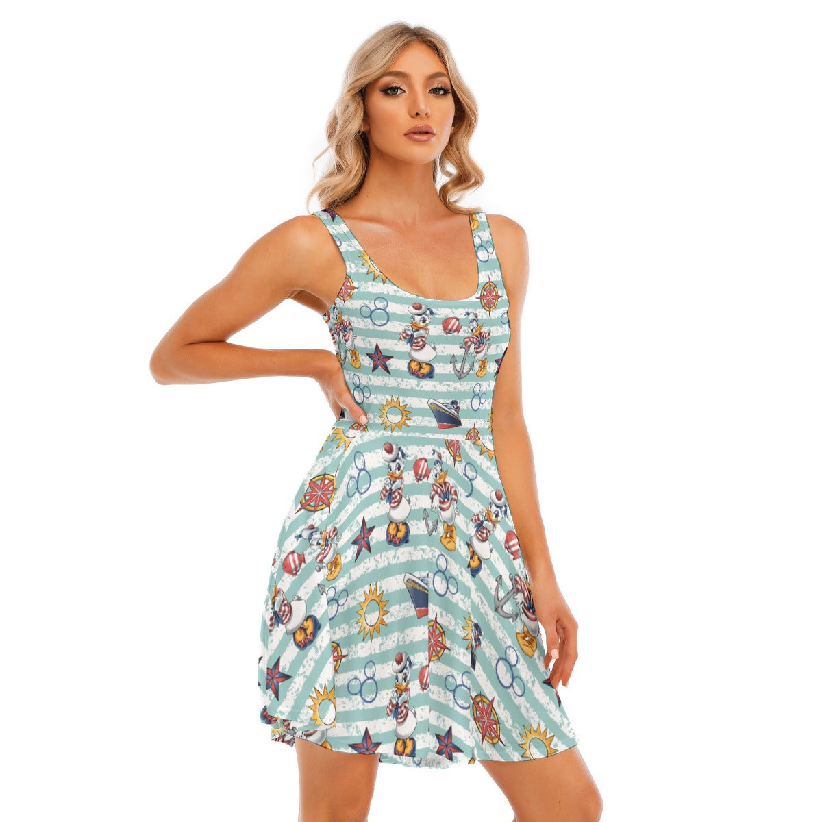 Sailor Duo on Deck - Women's Sleeveless Pocket Skater Dress