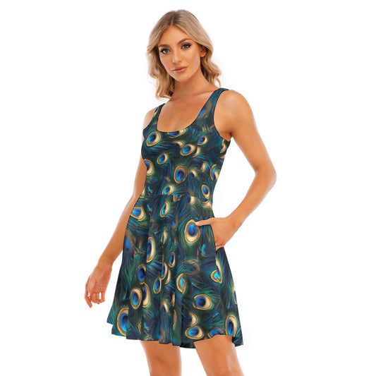 Animal Print - Peacock - Women's Sleeveless Pocket Skater Dress