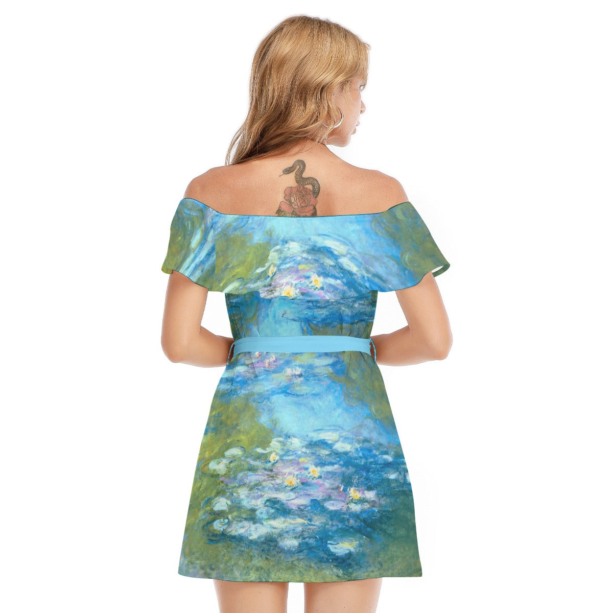 Monet Water Lillies - Women's Off-shoulder Ruffle Dress