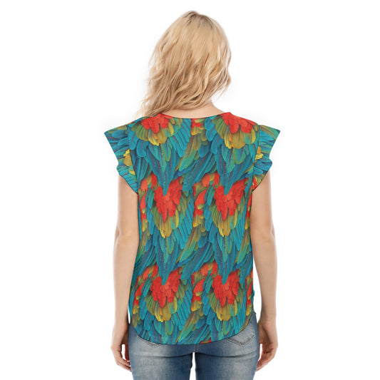 Animal Print - Macaw Parrot - Women’s Flutter Sleeve Top