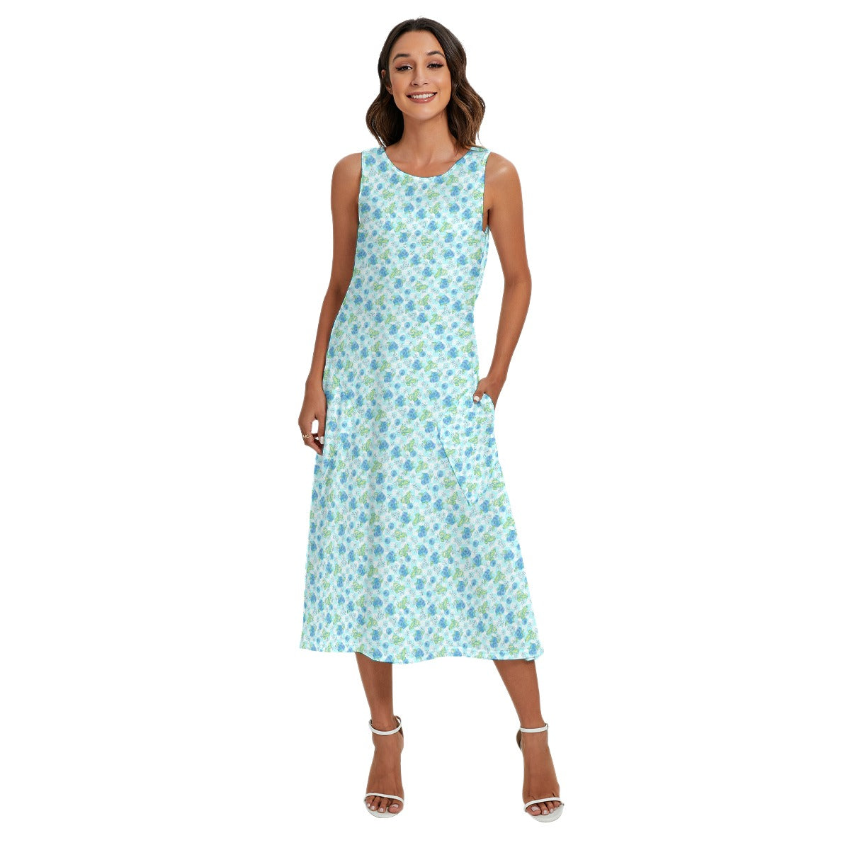 Summer Fruits - Blueberry - Women’s Diagonal Pocket Midi Dress