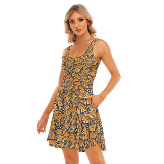 Animal Print - Monarch Butterfly - Women's Sleeveless Pocket Skater Dress
