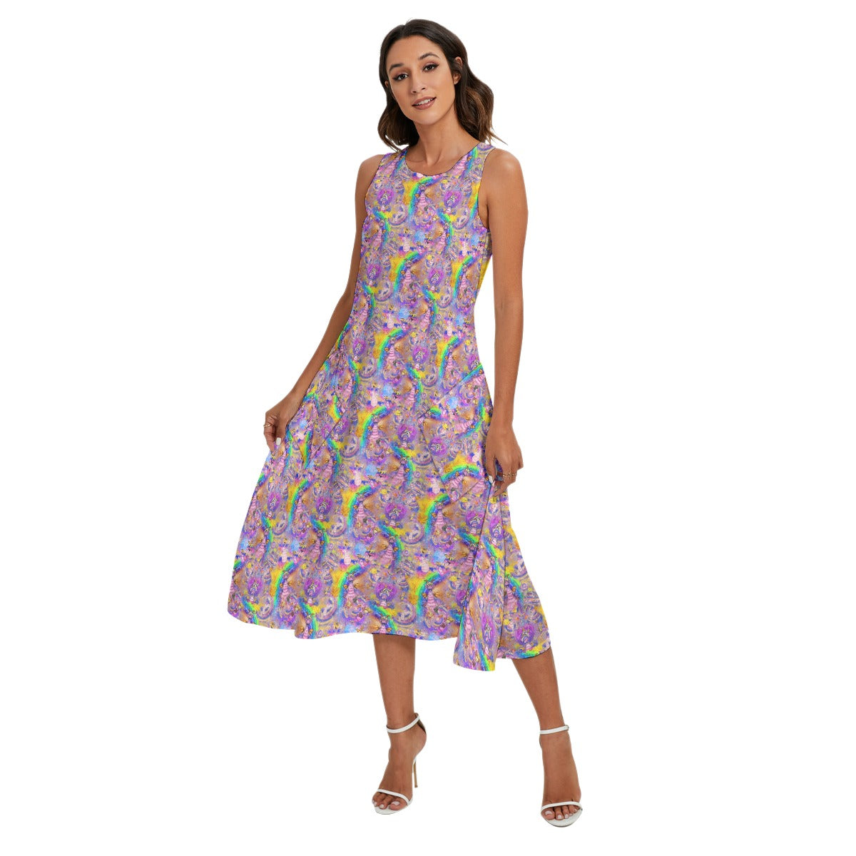 Figment Watercolor Rainbow - Women’s Diagonal Pocket Midi Dress