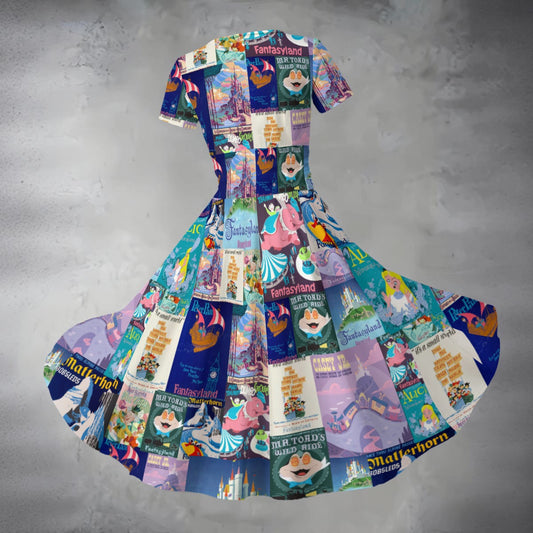 Vintage Fantasy Ride Posters - Women's V-Neck Ruched Midi Dress