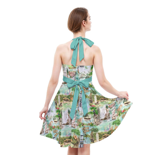 Jungle River Cruise - Women's Halter Vintage Pocket Dress