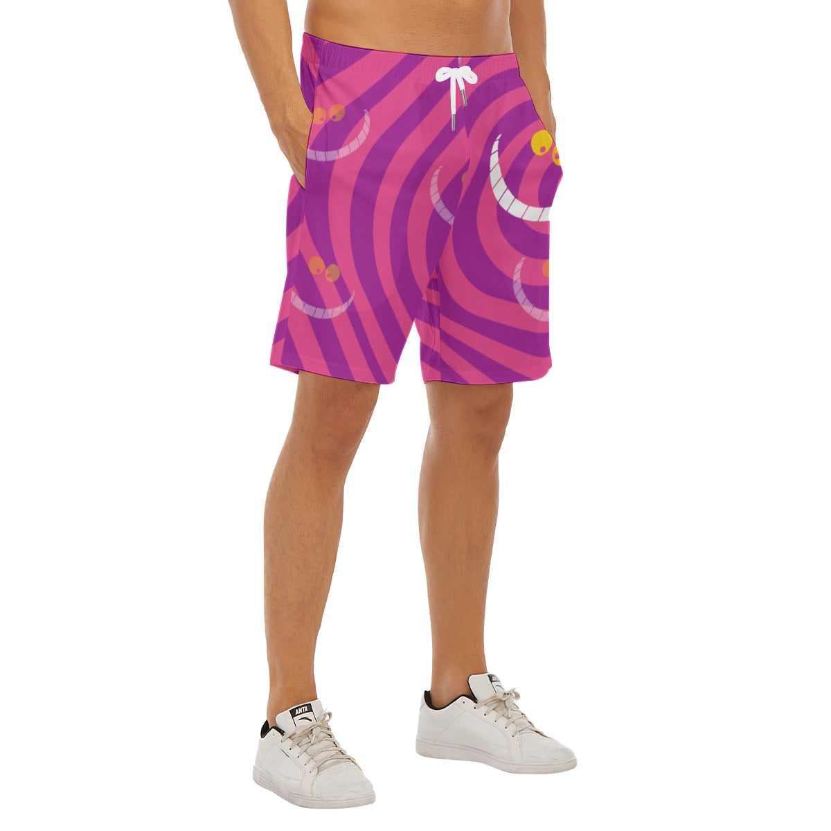 Whimsical Grinning Stripes - Men’s Pocket Beach Shorts