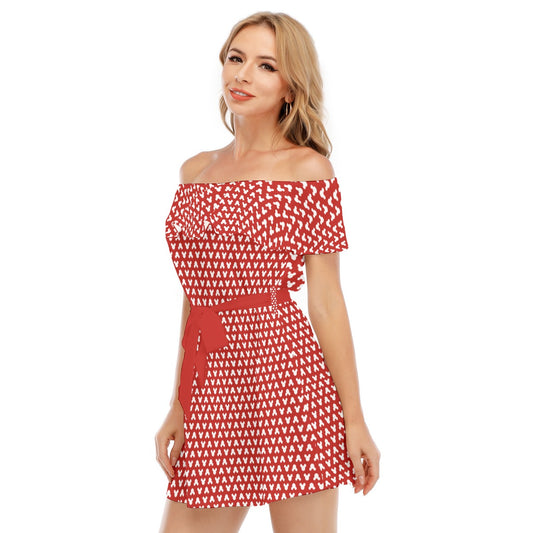 Playful Polka Dot Ears Red - Women's Off-shoulder Ruffle Dress