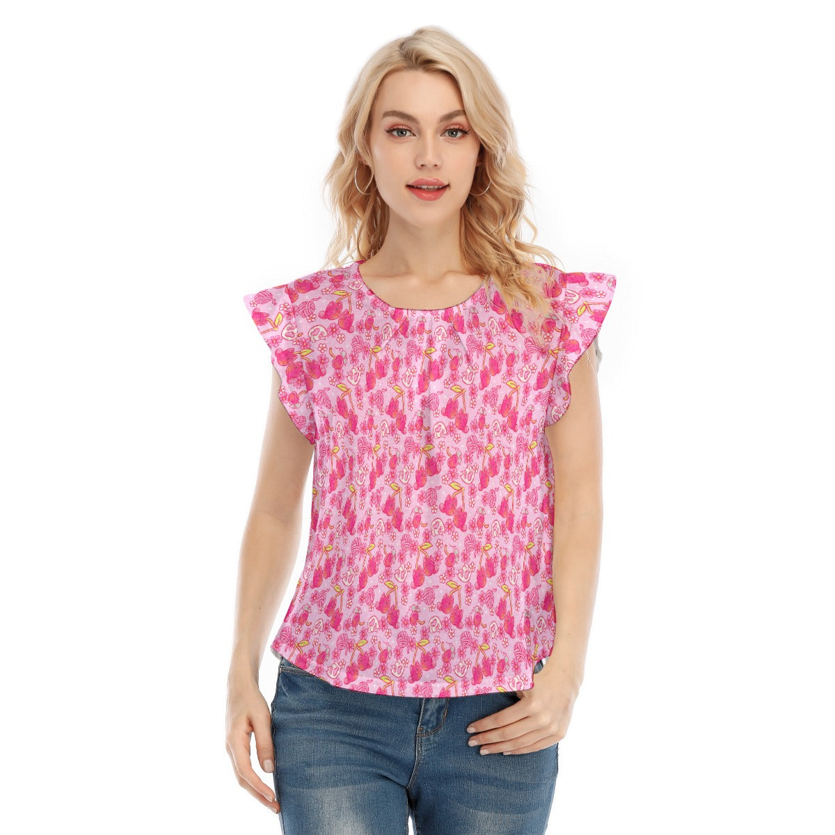 Fruitimals - Cherry Kittens - Women’s Flutter Sleeve Top