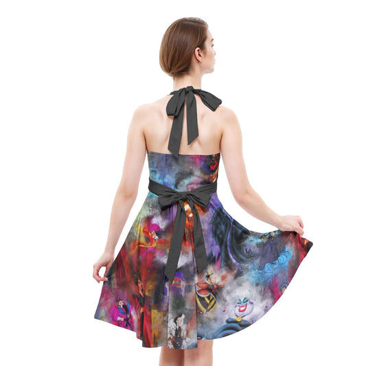 Watercolor Wicked Villains - Women's Halter Vintage Pocket Dress