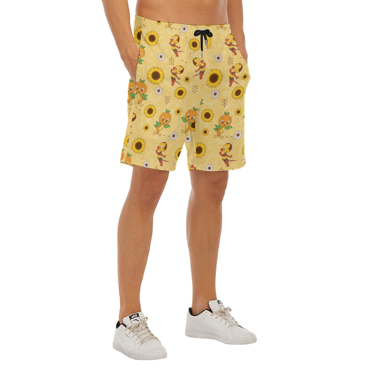 Cheerful Bee & Citrus Bird - Men’s Pocket Beach Shorts