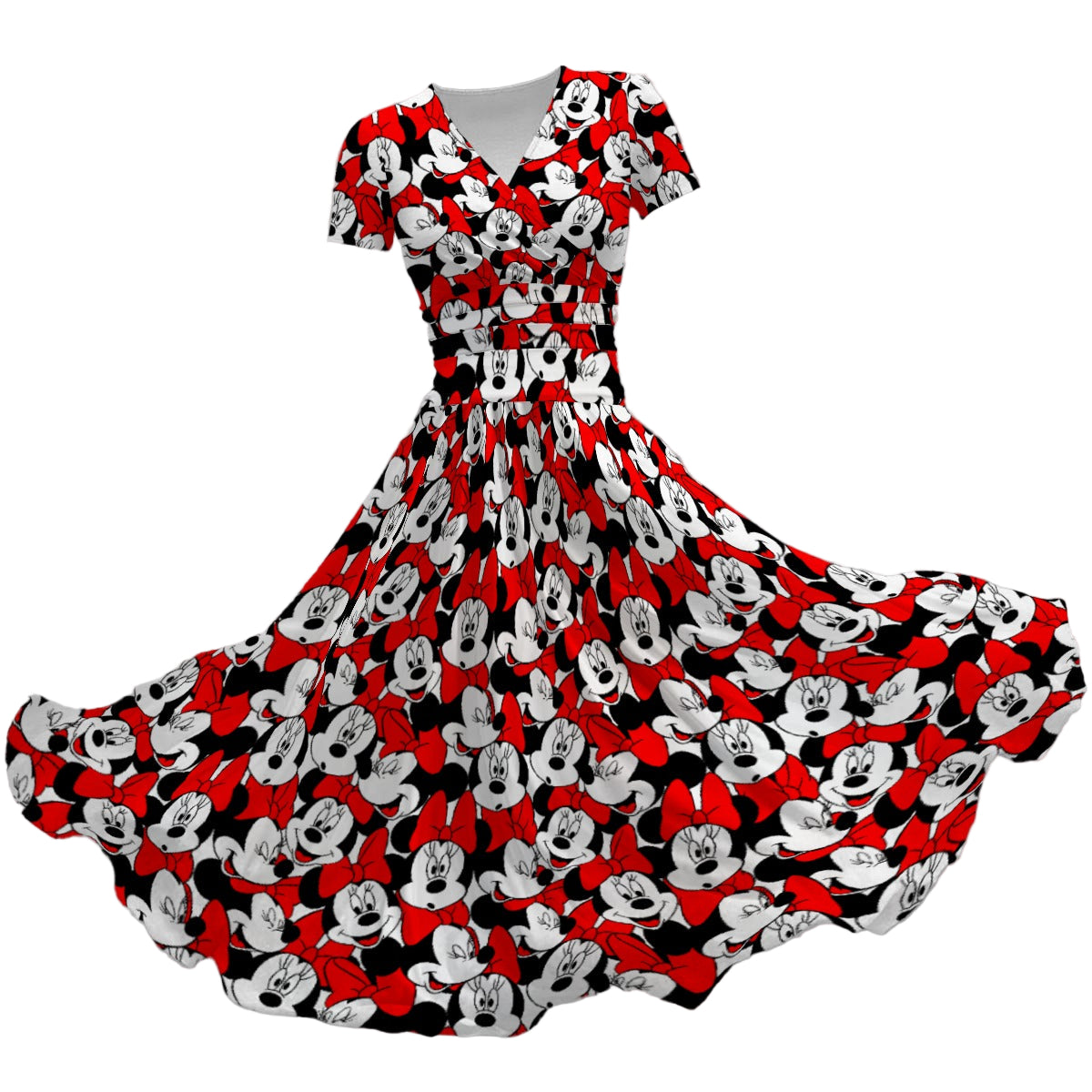 Many Faces of Polka Dot Mouse - Women's V-Neck Ruched Midi Dress