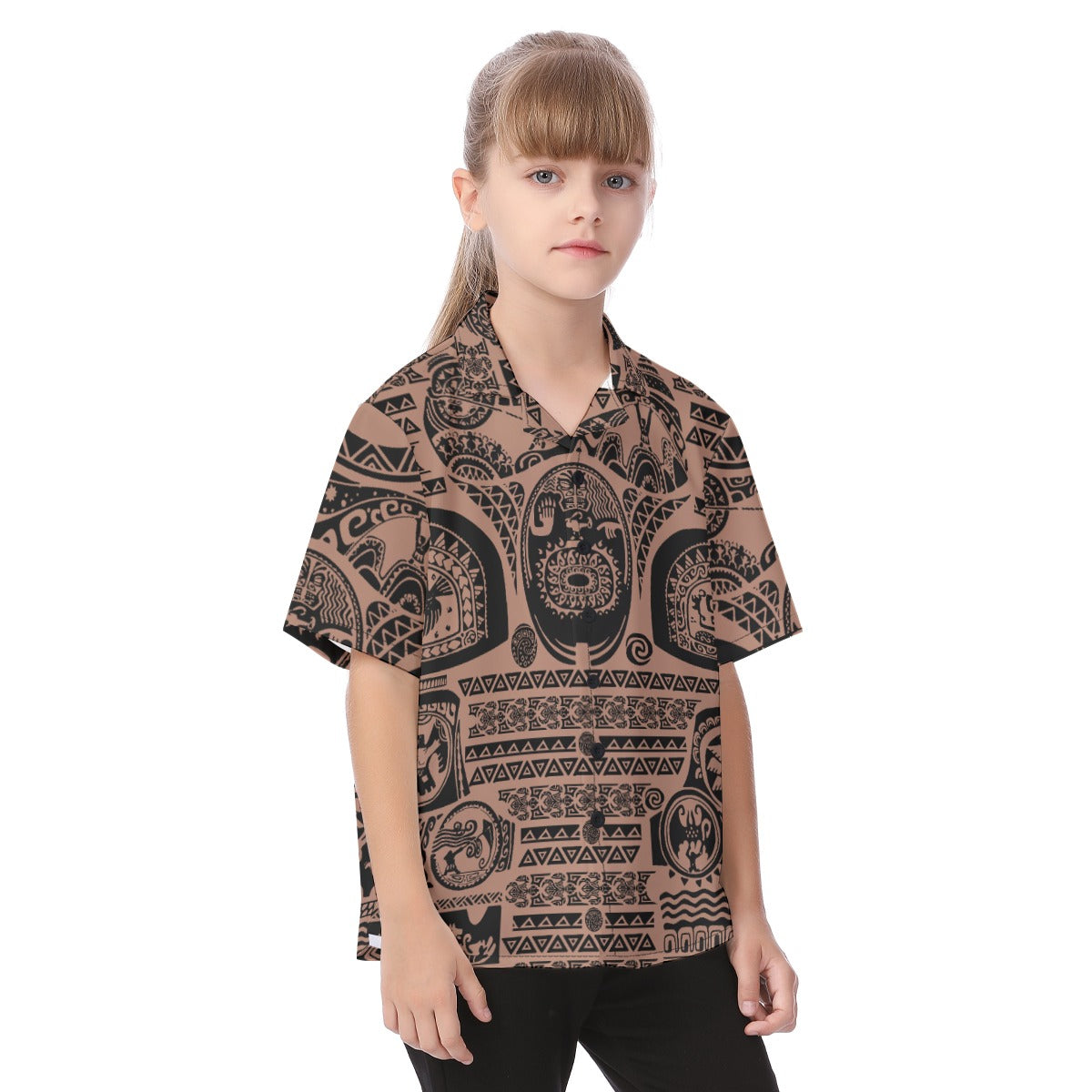 Polynesian Tattoo Motifs - Kid's Hawaiian Button Up Shirt