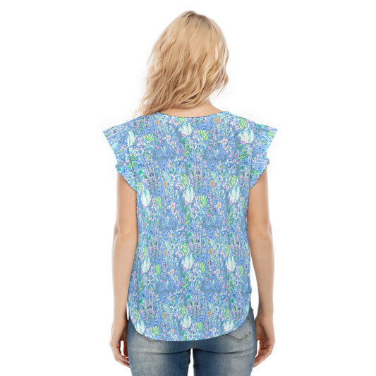 Bright Tropical Princess - Royal Beach Day - Women’s Flutter Sleeve Top