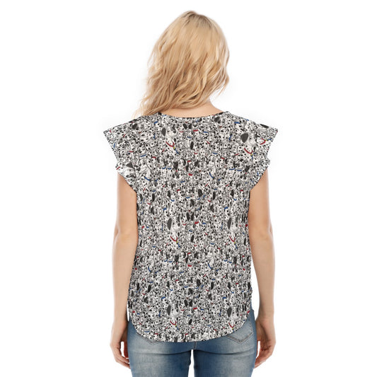 Sketchy Spotted Puppies - Women’s Flutter Sleeve Top