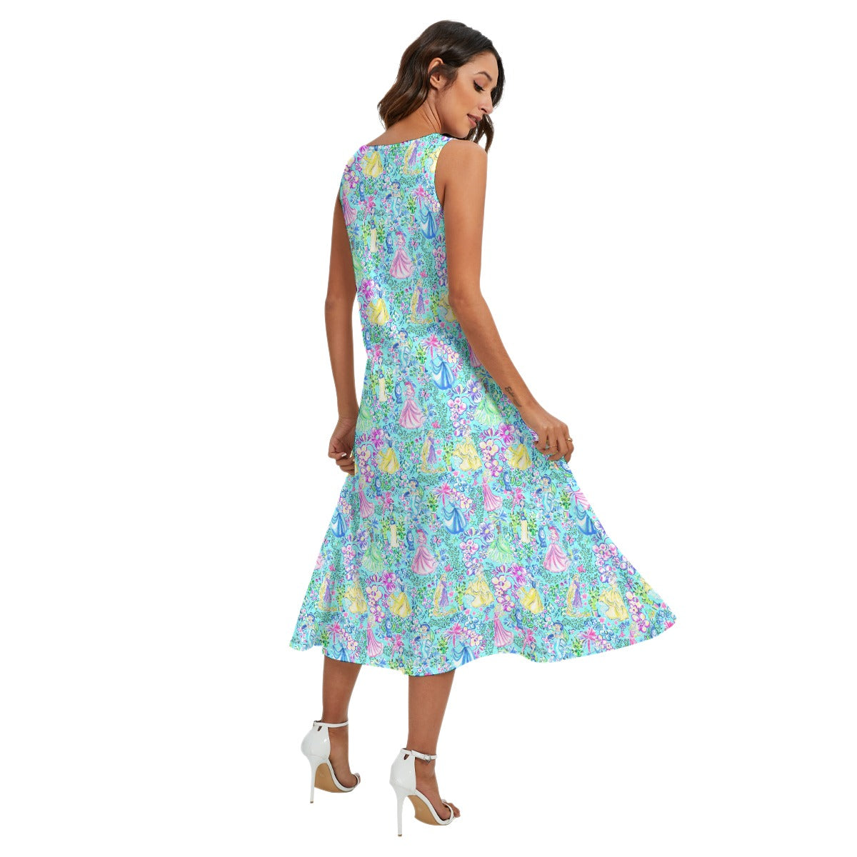 Bright Tropical Princess - Royal Garden Mashup - Women’s Diagonal Pocket Midi Dress