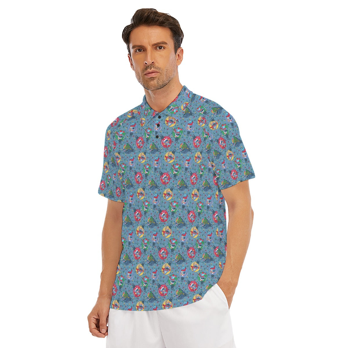 Holiday Baubles with Mischievous Blue Alien - Men's Polo Shirt