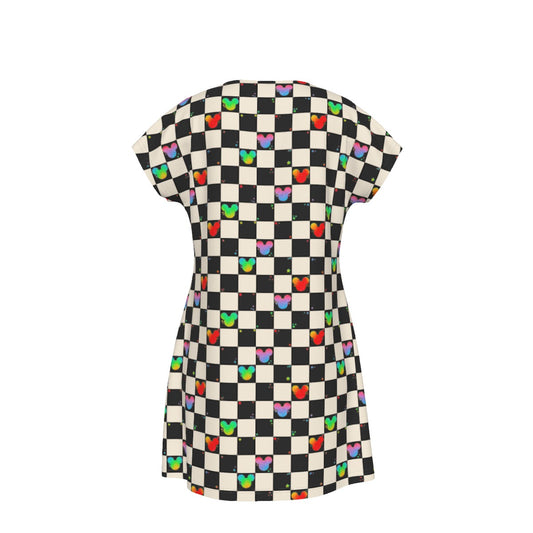 Rainbow Checker Mouse Ears - Women's T-Shirt Dress