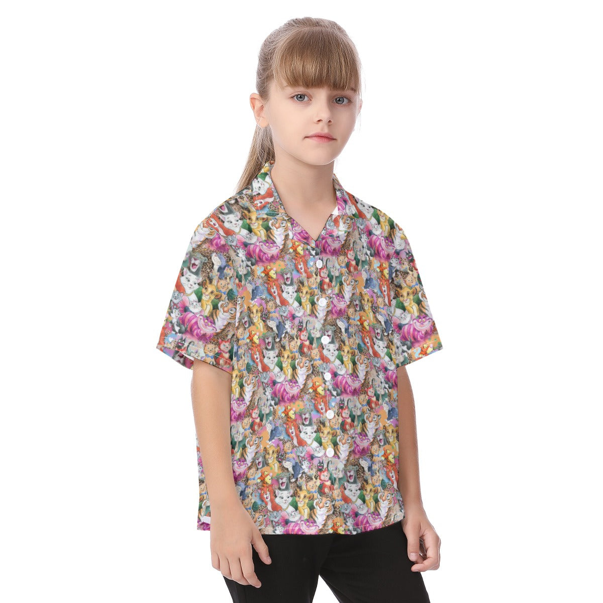 Whimsical Storybook Cats - Kid's Hawaiian Button Up Shirt