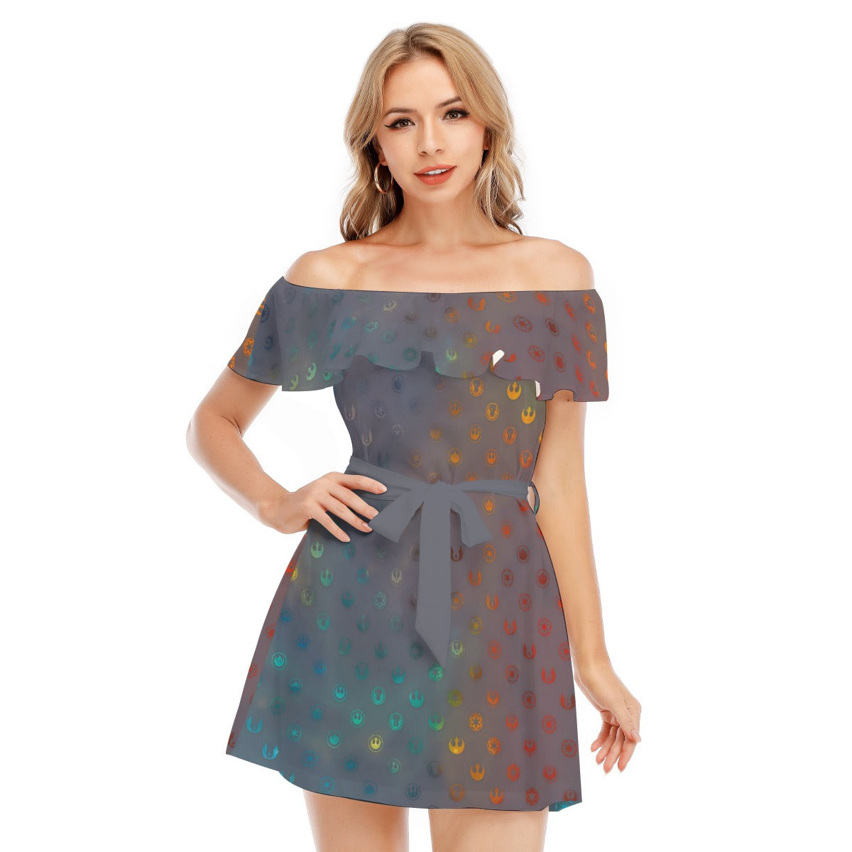 Galaxy Far Away - Women's Off-shoulder Ruffle Dress
