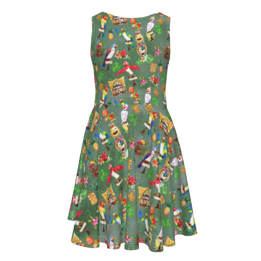 Orange Bird & Tiki Friends - Kid's Sleeveless Skater Dress