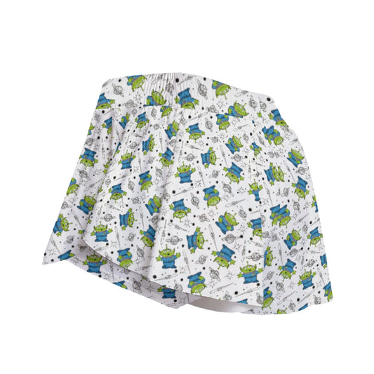 Playful Green Aliens on White - Women's Flowy Pocket Shorts