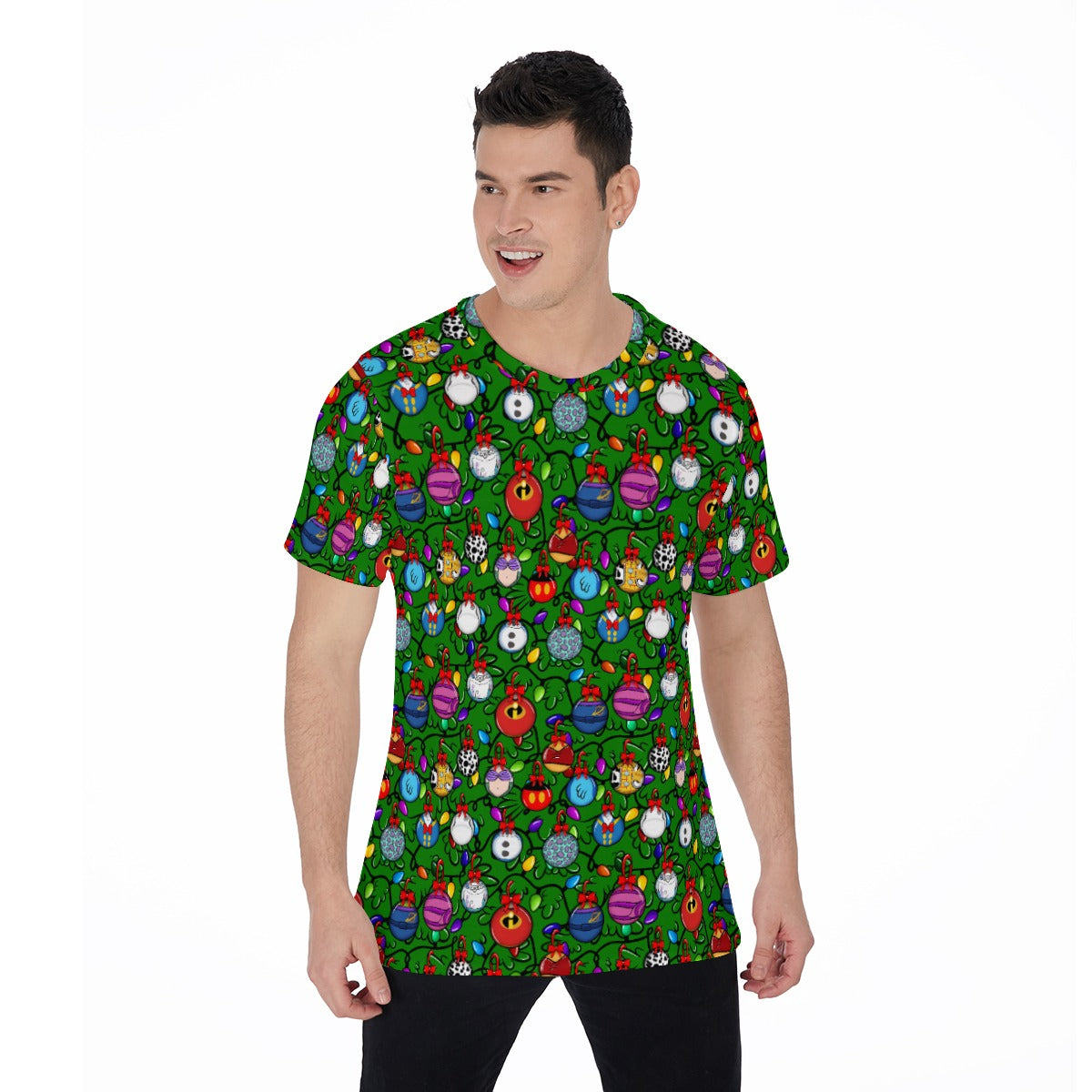 Festive Character Baubles on Green - Men's Short Sleeve T-Shirt