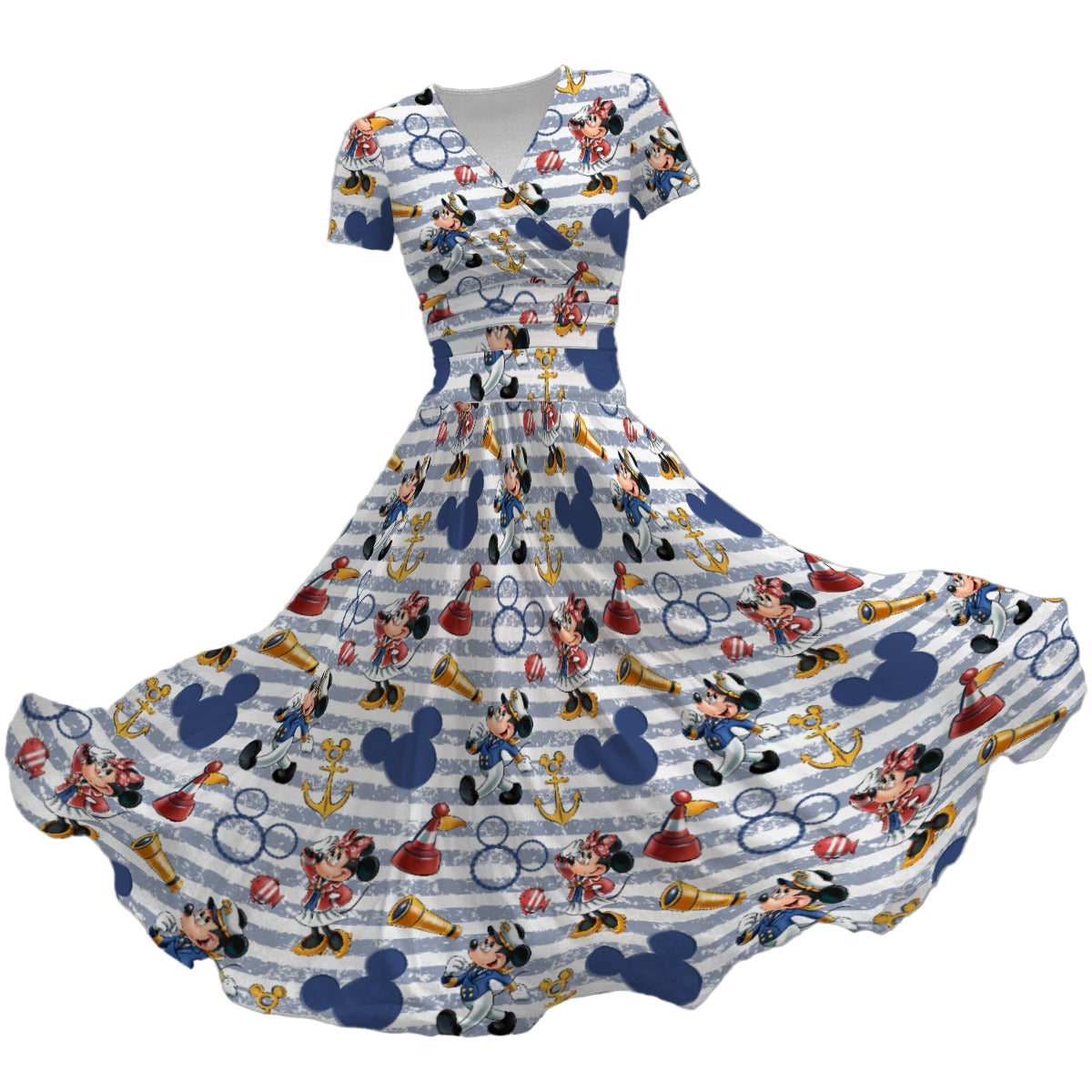 Captain and First Mate at Sea - Women's V-Neck Ruched Midi Dress