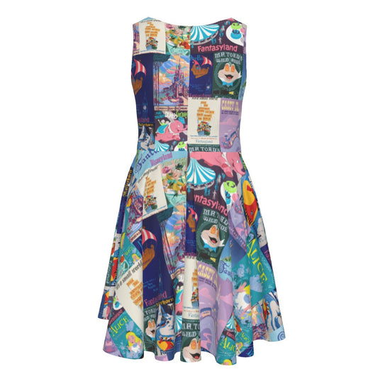 Vintage Fantasy Ride Posters- Kid's Sleeveless Skater Dress