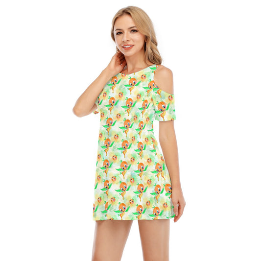 Sunny Citrus Thoughts - Women's Cold Shoulder Cotton Dress